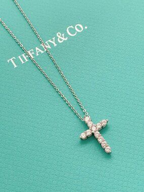 Tiffany & Co. Silver full diamond cross necklace